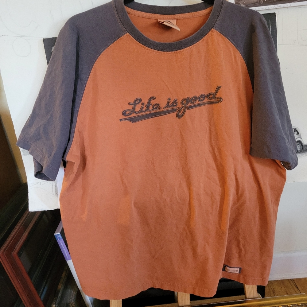 Life Is Good Orange and Blue Graphic T-Shirt